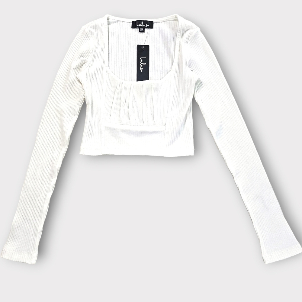 Lulu's White Ribbed Long Sleeve Crop Top - Picture 6 of 9